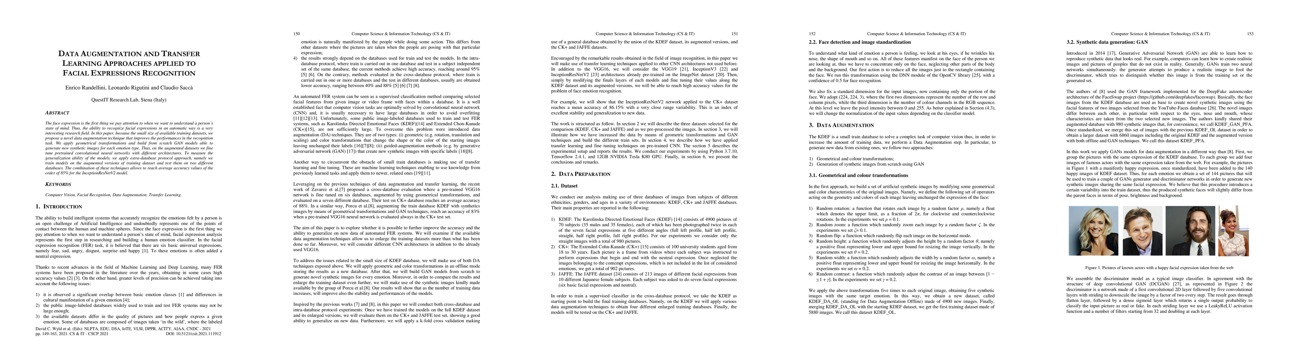 Thumbnail for Data Augmentation and Transfer Learning Approaches Applied to Facial
  Expressions Recognition