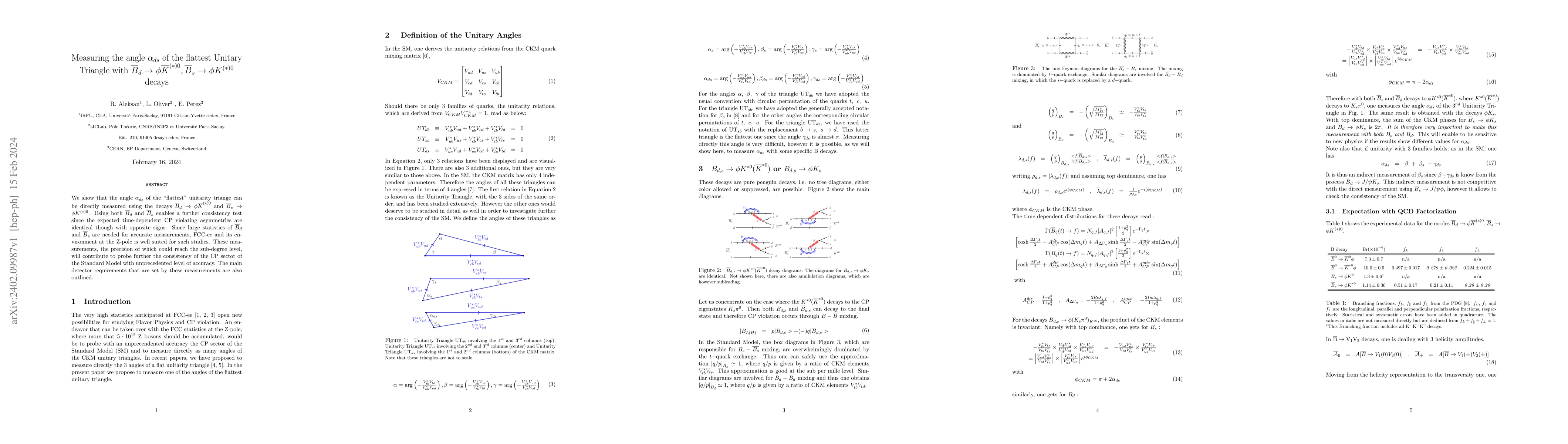 Thumbnail for Measuring the angle $\alpha_{ds}$ of the flattest Unitary Triangle with
  $\overline{B}_{d}\to \phi \overline{K}^{(*)0},\overline{B}_{s}\to
  \phi{K}^{(*)0}$ decays