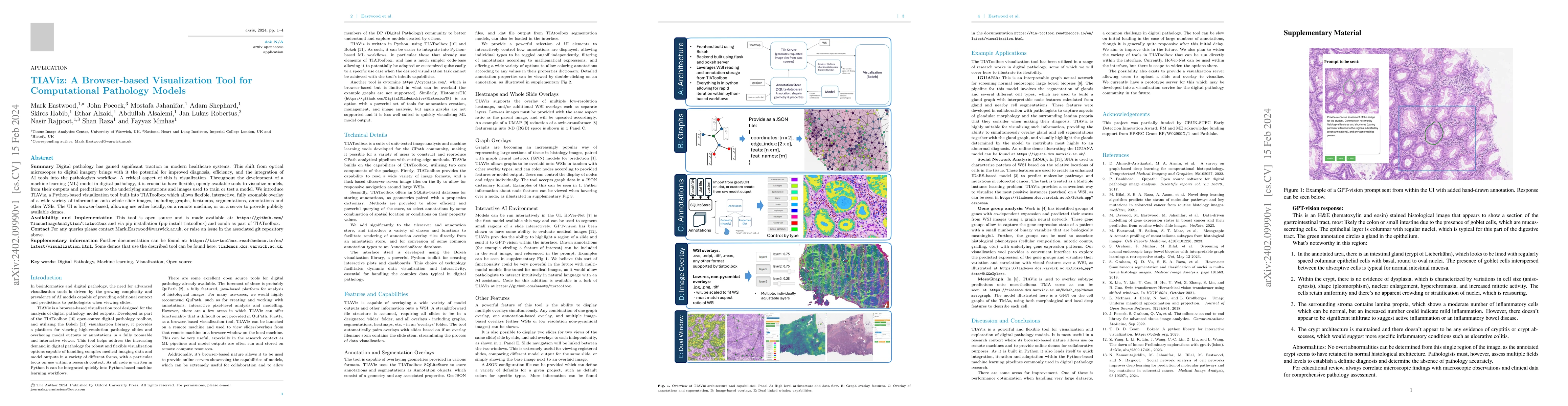 Thumbnail for TIAViz: A Browser-based Visualization Tool for Computational Pathology
  Models