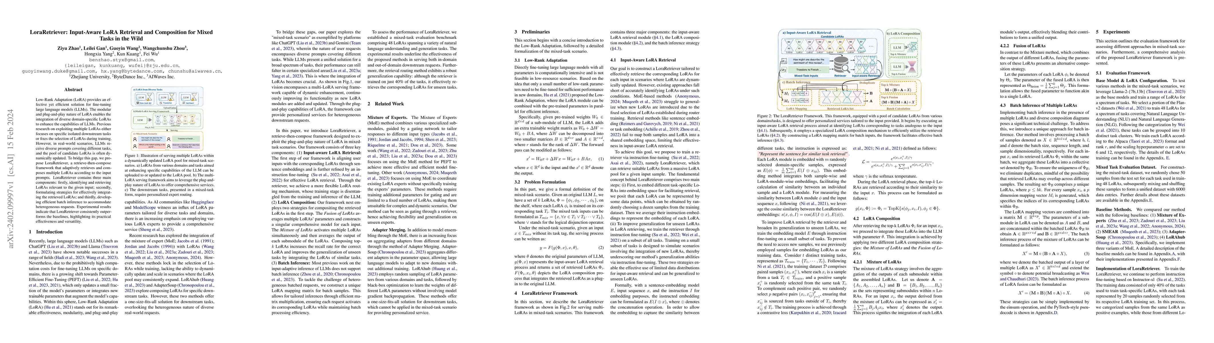 Thumbnail for LoraRetriever: Input-Aware LoRA Retrieval and Composition for Mixed
  Tasks in the Wild