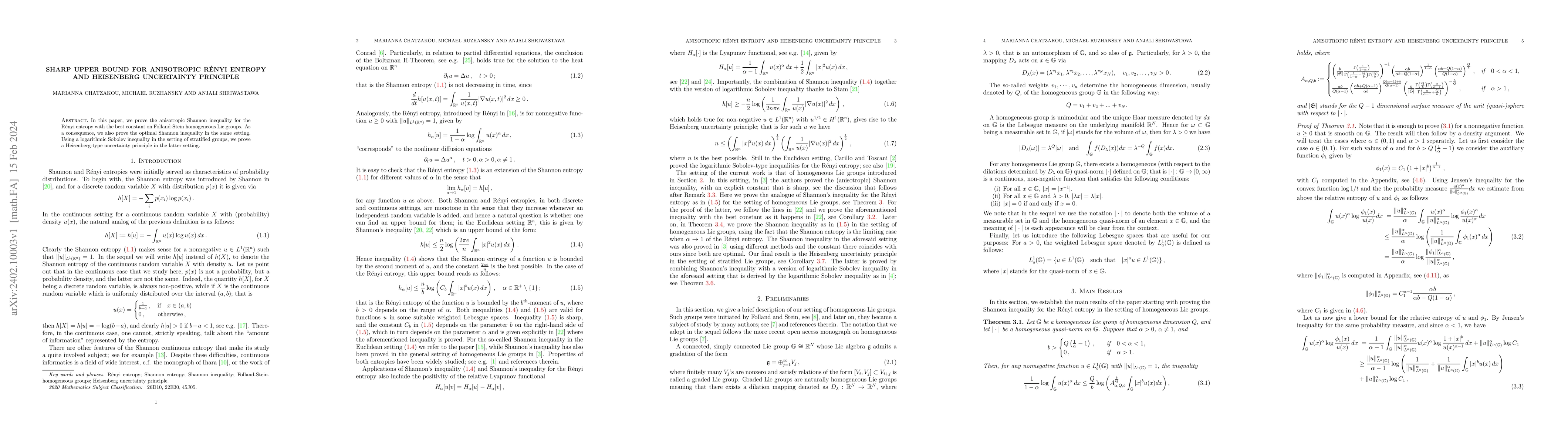 Thumbnail for Sharp upper bound for anisotropic R\'enyi entropy and Heisenberg
  uncertainty principle