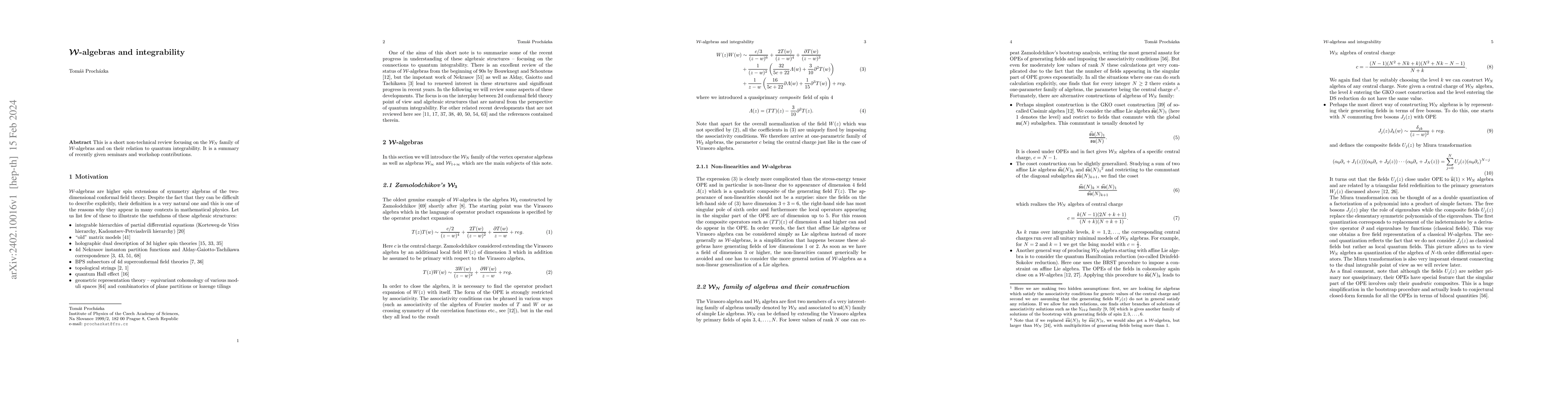 Thumbnail for W-algebras and integrability