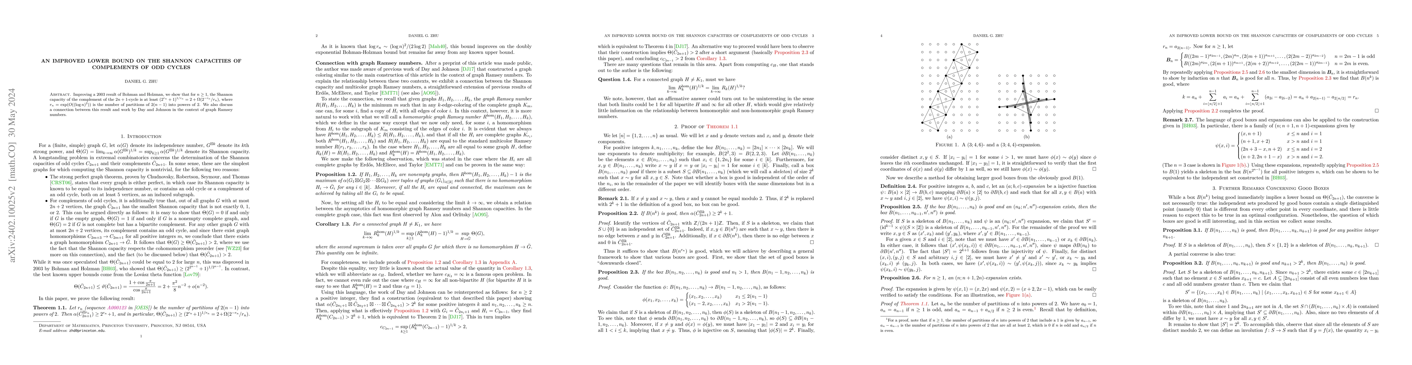 Thumbnail for An improved lower bound on the Shannon capacities of complements of odd
  cycles