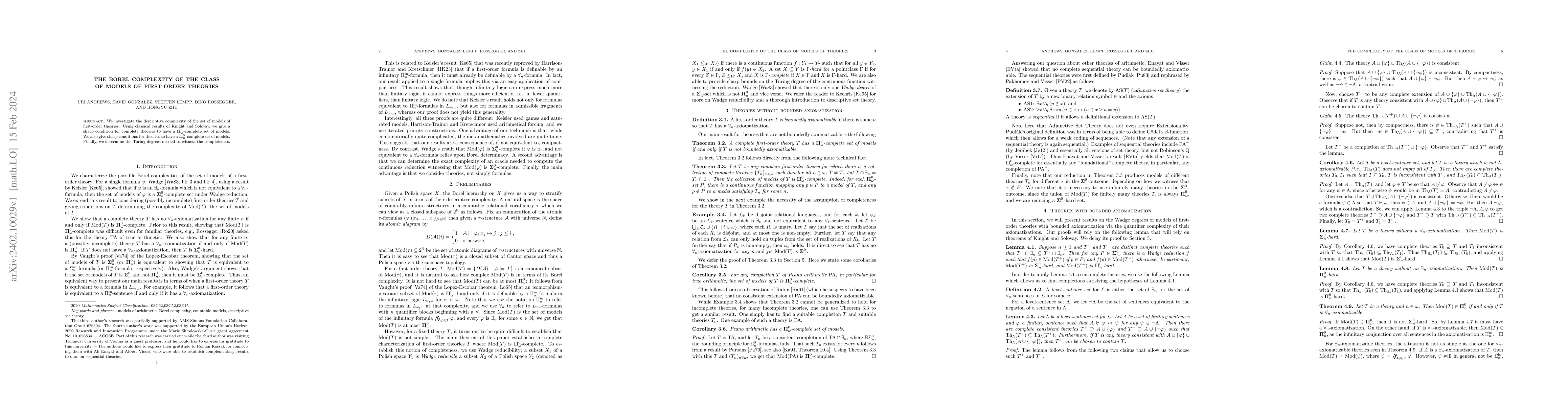 Thumbnail for The Borel complexity of the class of models of first-order theories