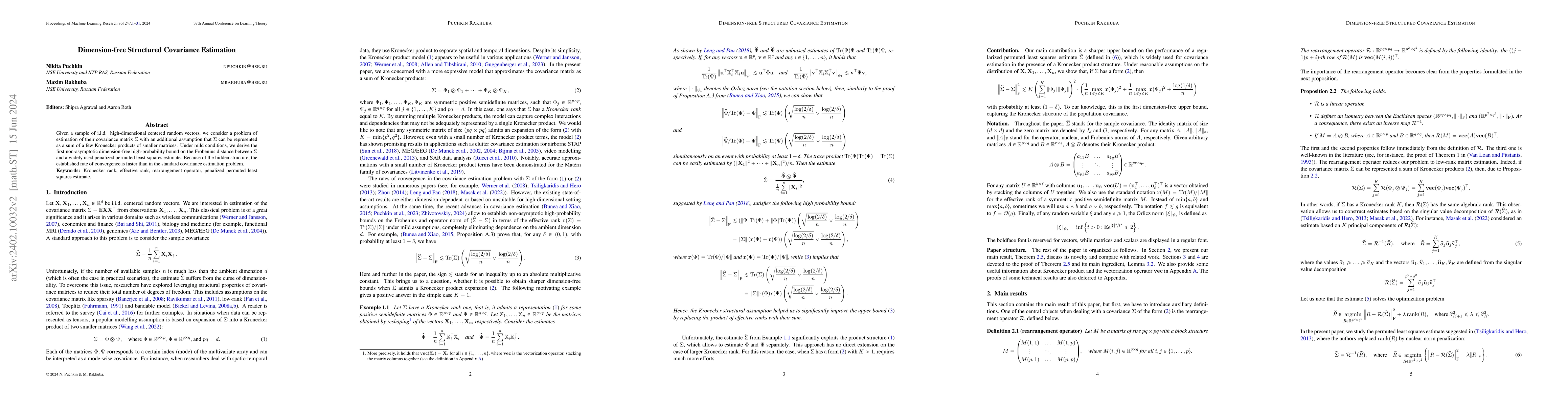 Thumbnail for Dimension-free Structured Covariance Estimation