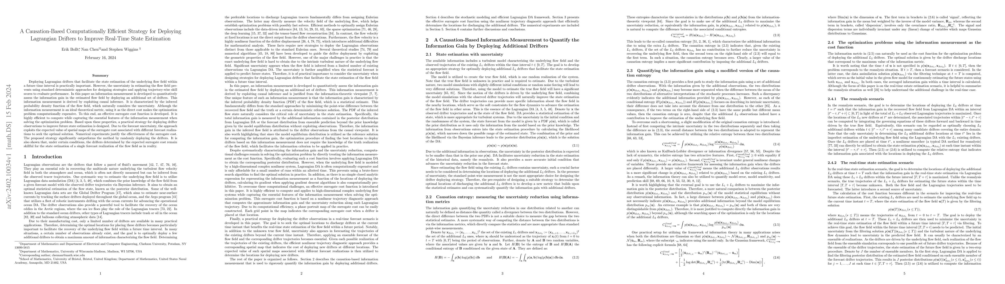 Thumbnail for A Causation-Based Computationally Efficient Strategy for Deploying
  Lagrangian Drifters to Improve Real-Time State Estimation