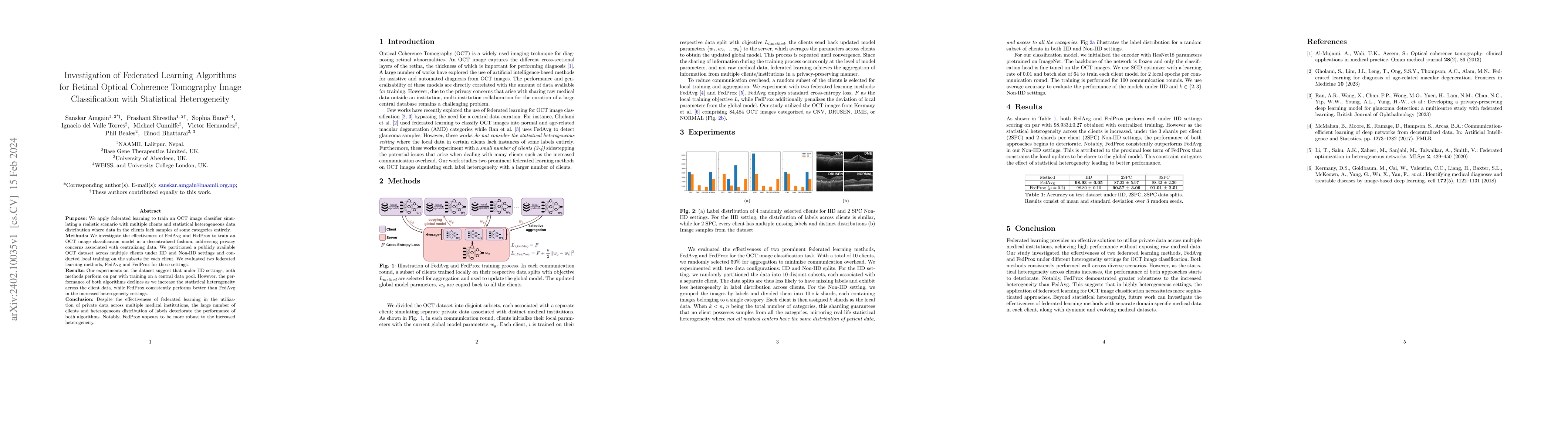 Thumbnail for Investigation of Federated Learning Algorithms for Retinal Optical
  Coherence Tomography Image Classification with Statistical Heterogeneity
