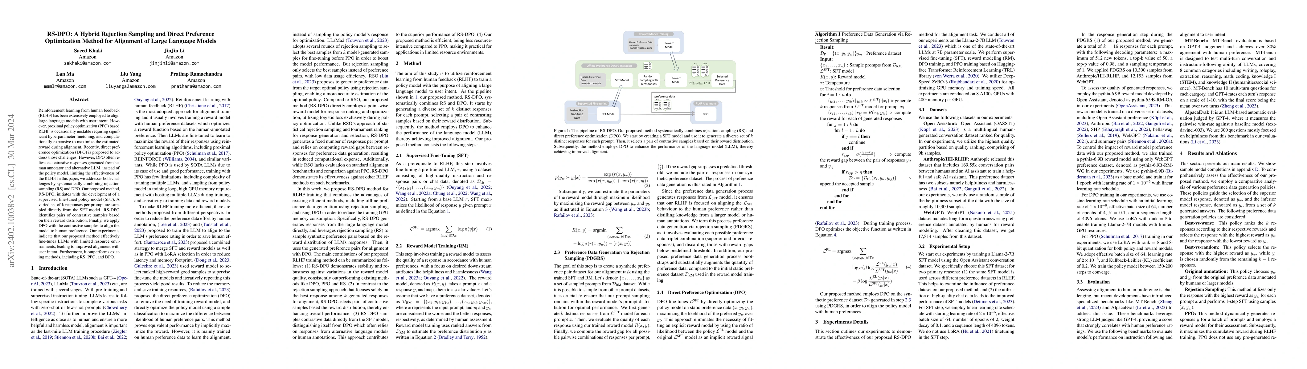 Thumbnail for RS-DPO: A Hybrid Rejection Sampling and Direct Preference Optimization
  Method for Alignment of Large Language Models