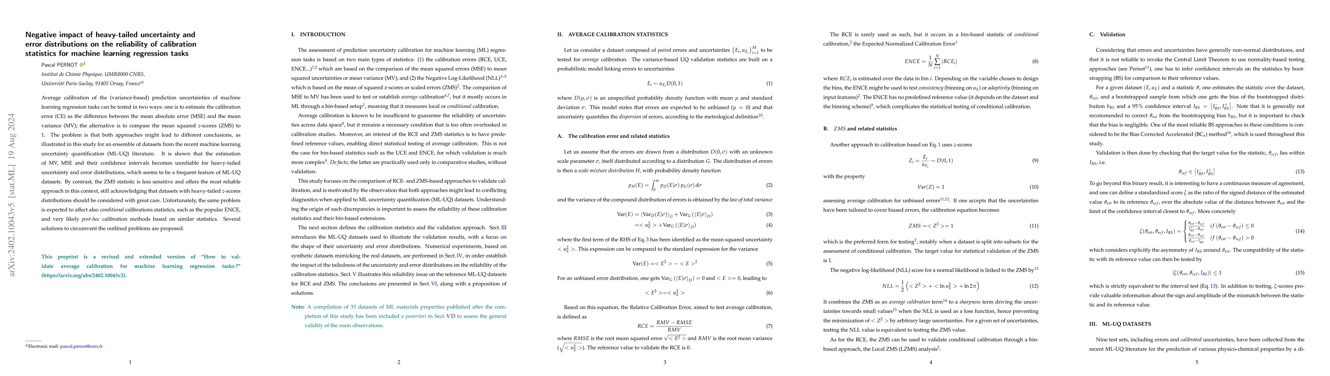 Thumbnail for Negative impact of heavy-tailed uncertainty and error distributions on
  the reliability of calibration statistics for machine learning regression
  tasks