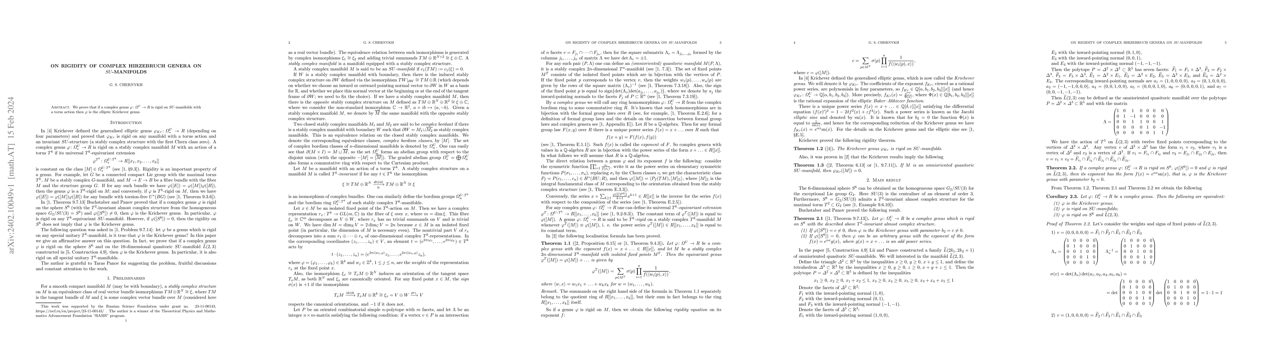 Thumbnail for On rigidity of complex Hirzebruch genera on $SU$-manifolds