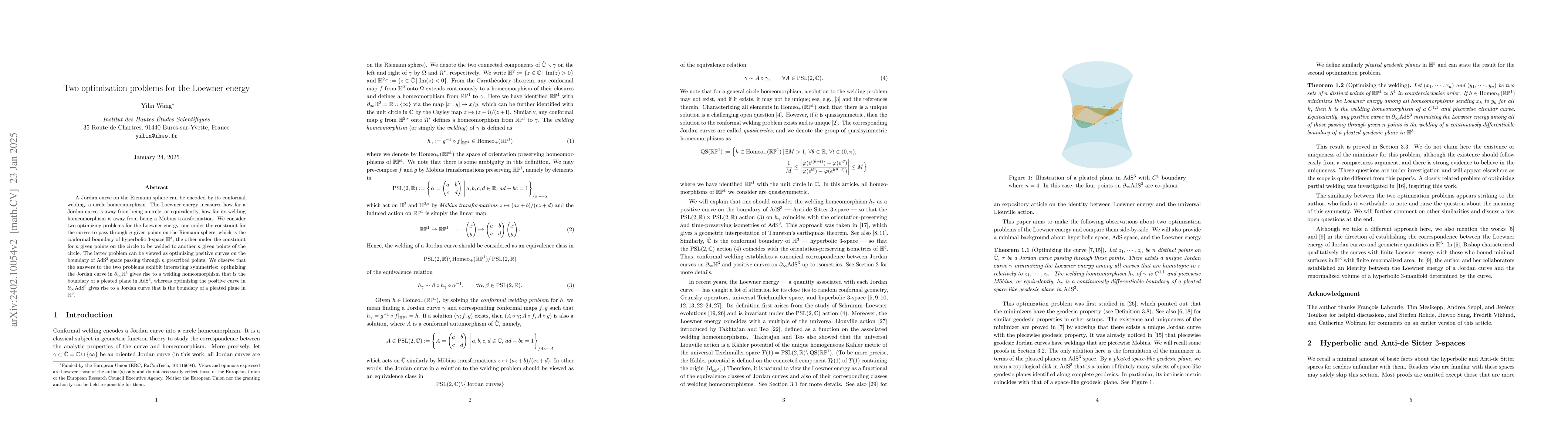 Thumbnail for Two optimization problems for the Loewner energy