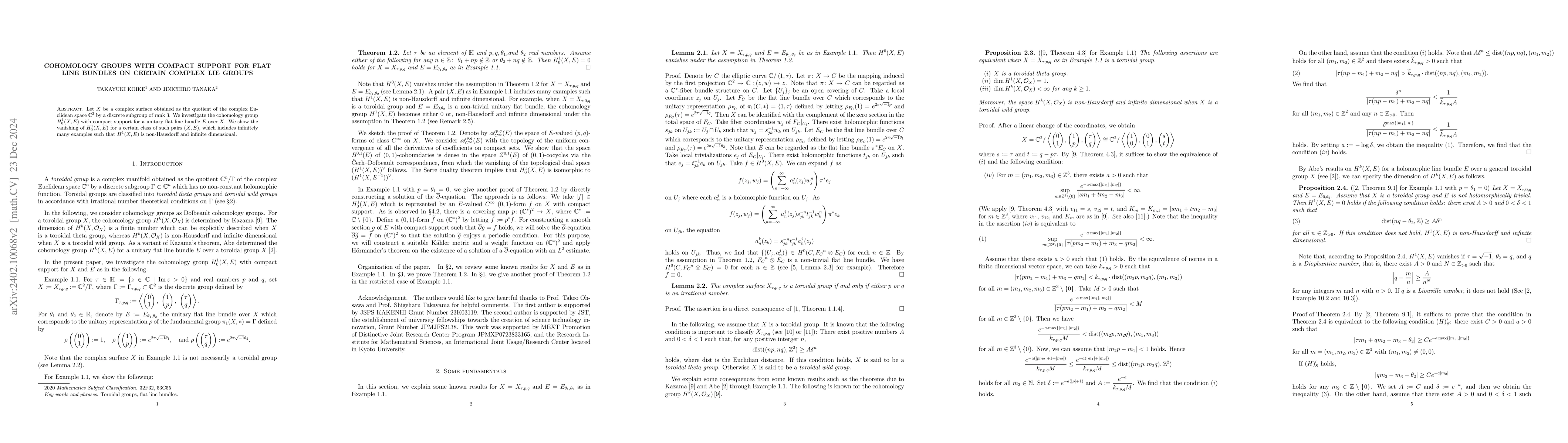Thumbnail for Cohomology groups with compact support for flat line bundles on certain
  complex Lie groups