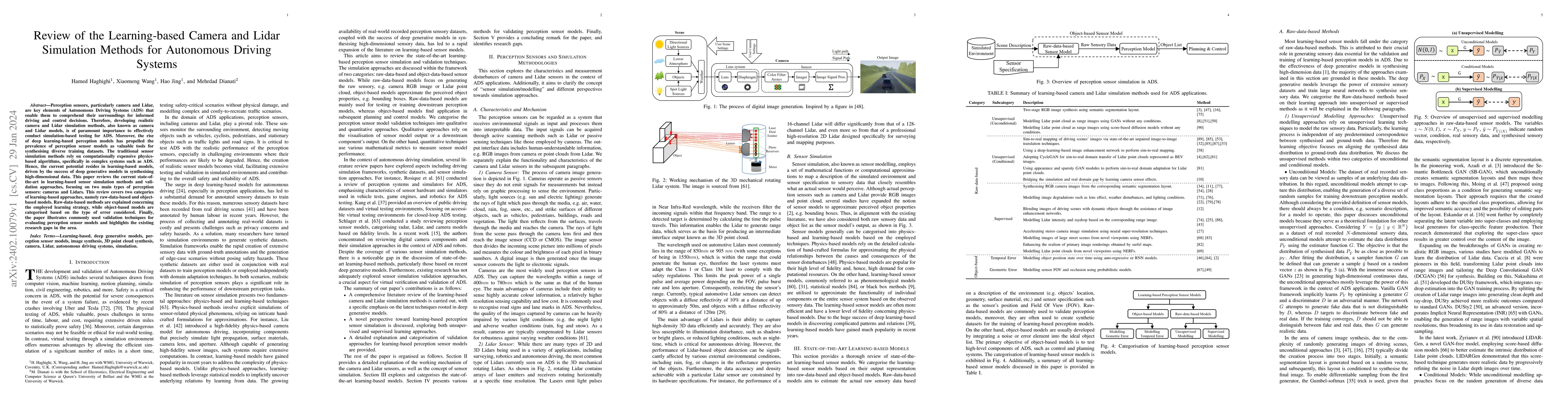 Thumbnail for Review of the Learning-based Camera and Lidar Simulation Methods for
  Autonomous Driving Systems