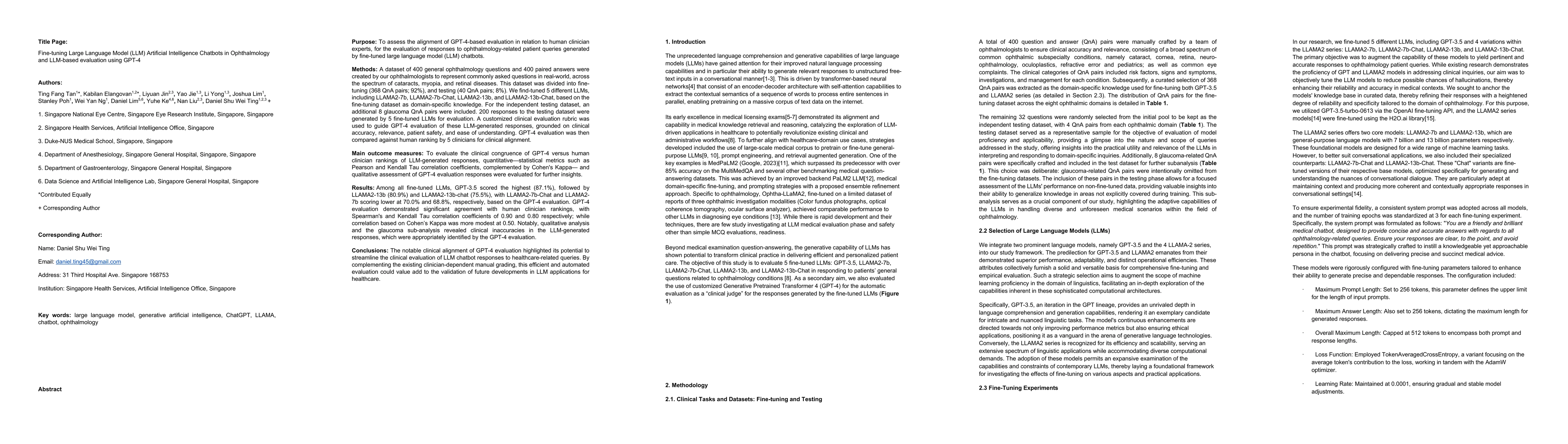 Thumbnail for Fine-tuning Large Language Model (LLM) Artificial Intelligence Chatbots
  in Ophthalmology and LLM-based evaluation using GPT-4