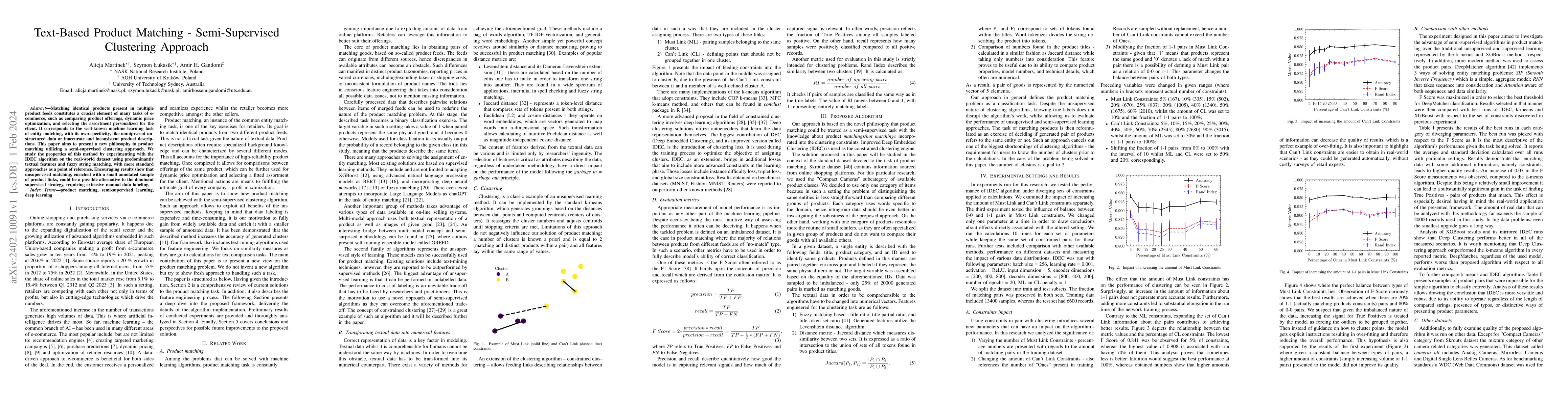 Thumbnail for Text-Based Product Matching -- Semi-Supervised Clustering Approach