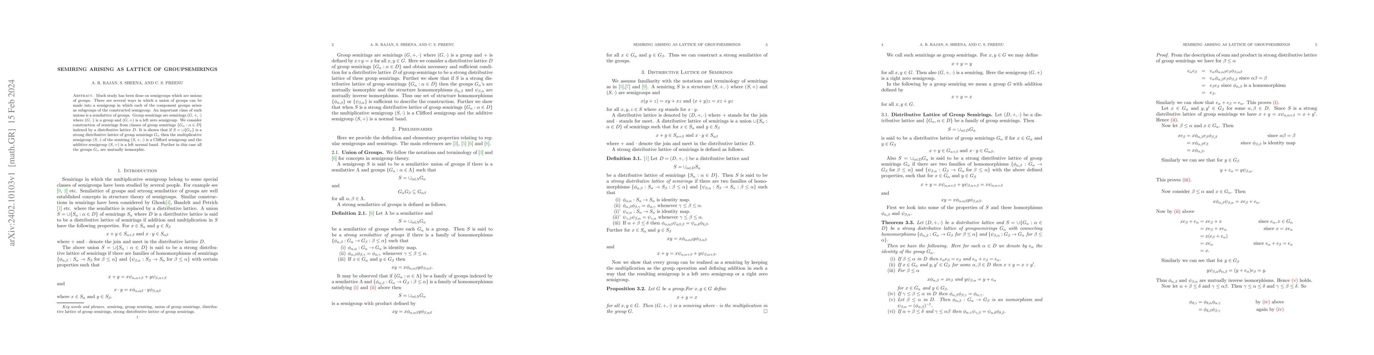 Thumbnail for Semiring arising as Lattice of Groupsemirings