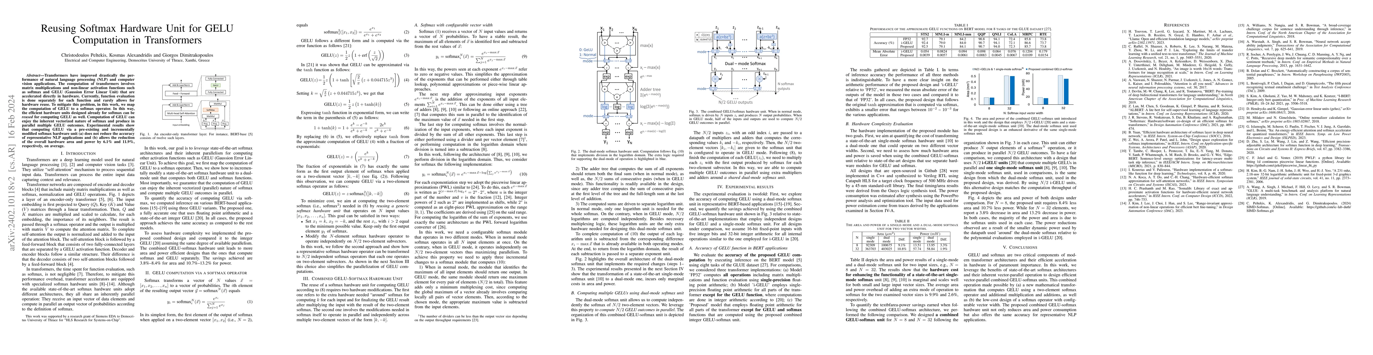Thumbnail for Reusing Softmax Hardware Unit for GELU Computation in Transformers
