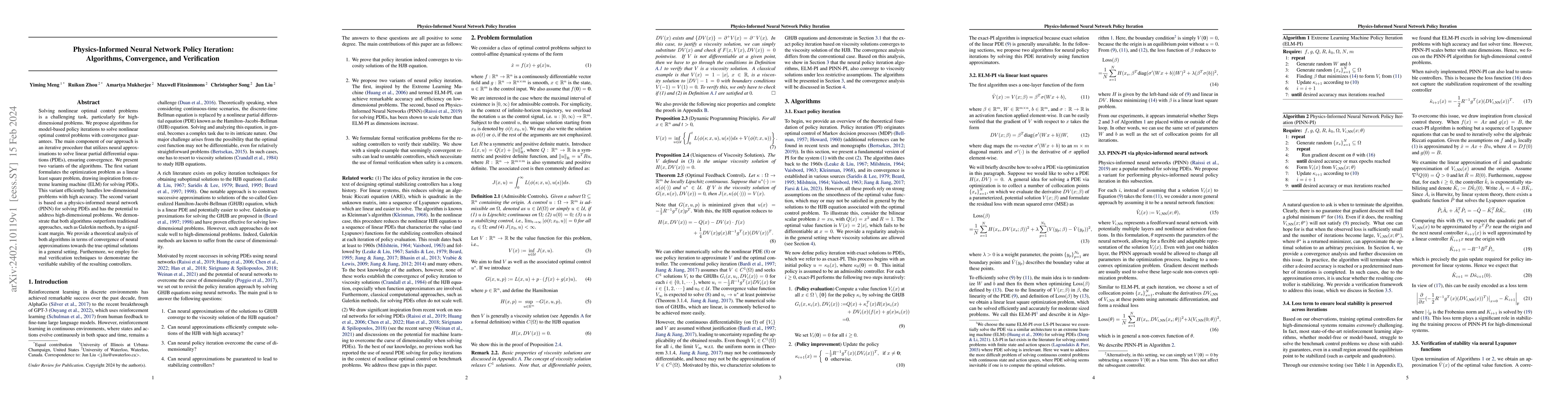 Thumbnail for Physics-Informed Neural Network Policy Iteration: Algorithms,
  Convergence, and Verification