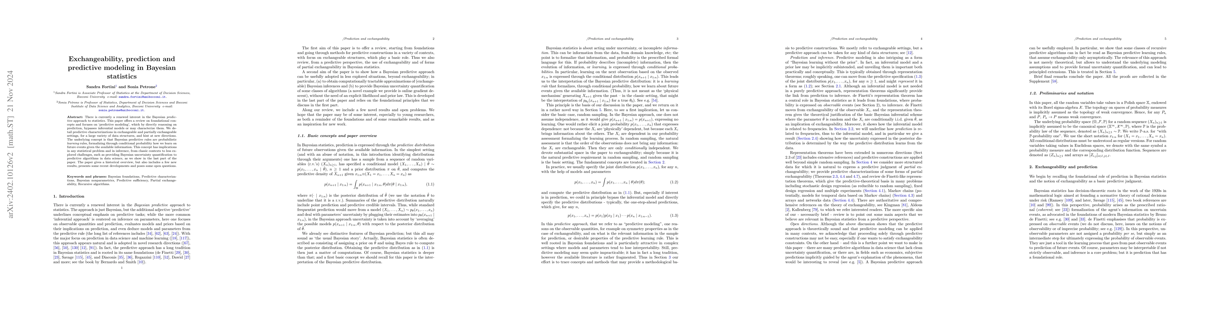 Thumbnail for Exchangeability, prediction and predictive modeling in Bayesian
  statistics
