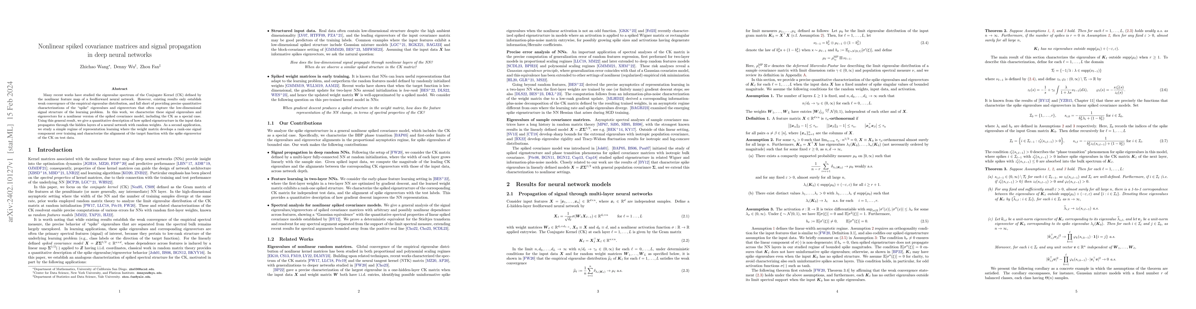 Thumbnail for Nonlinear spiked covariance matrices and signal propagation in deep
  neural networks