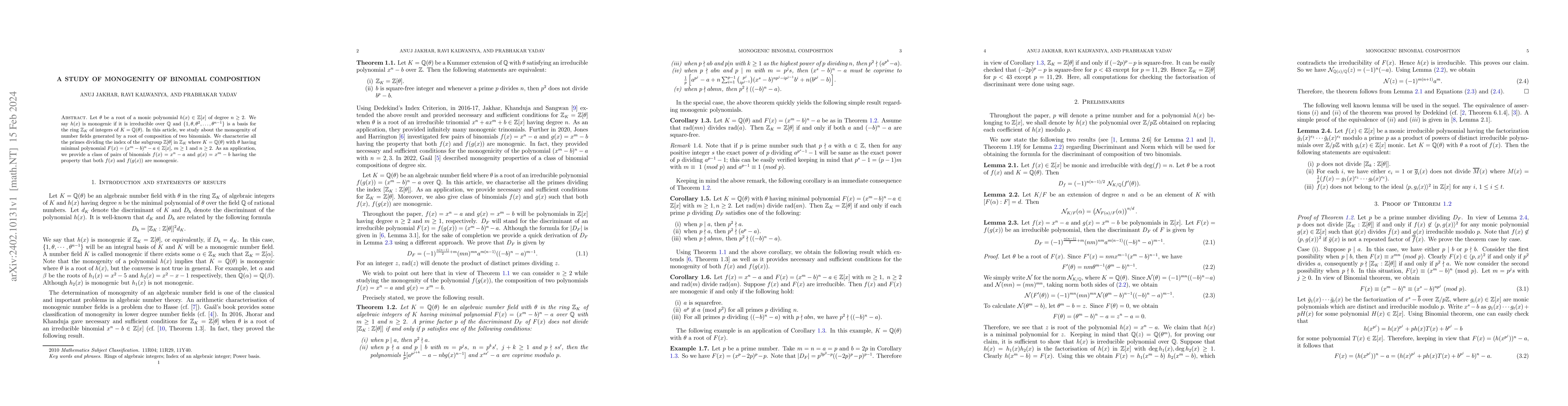 Thumbnail for A Study of monogenity of Binomial Composition