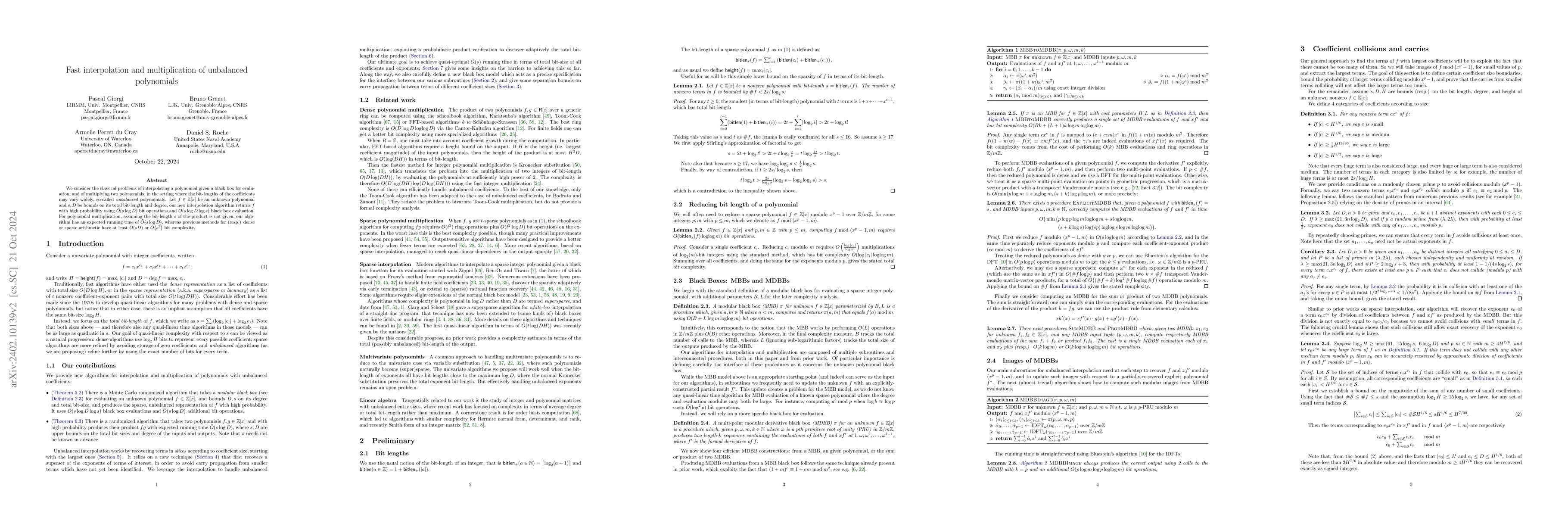 Thumbnail for Fast interpolation and multiplication of unbalanced polynomials