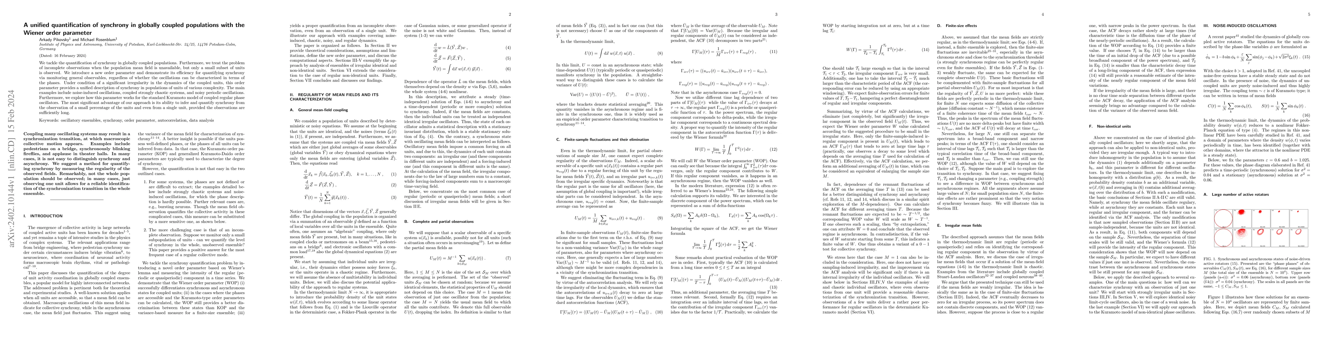 Thumbnail for A unified quantification of synchrony in globally coupled populations
  with the Wiener order parameter
