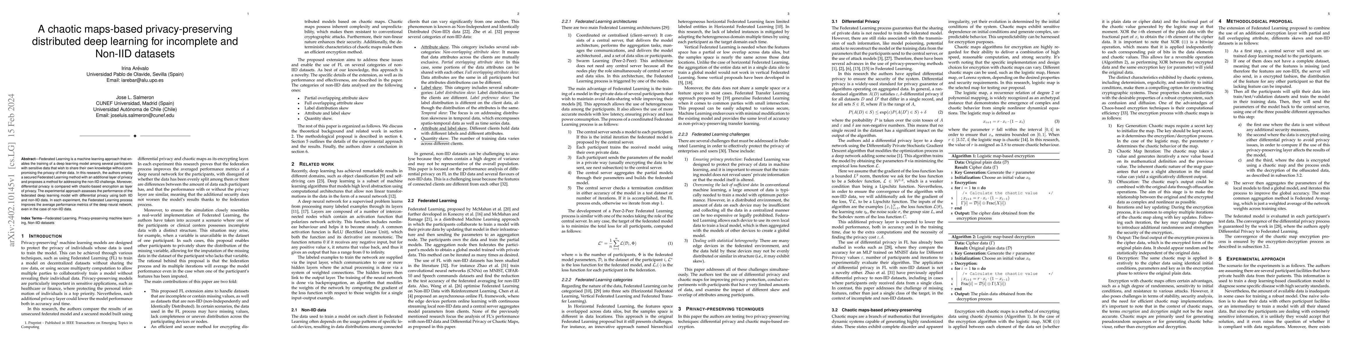 Thumbnail for A chaotic maps-based privacy-preserving distributed deep learning for
  incomplete and Non-IID datasets