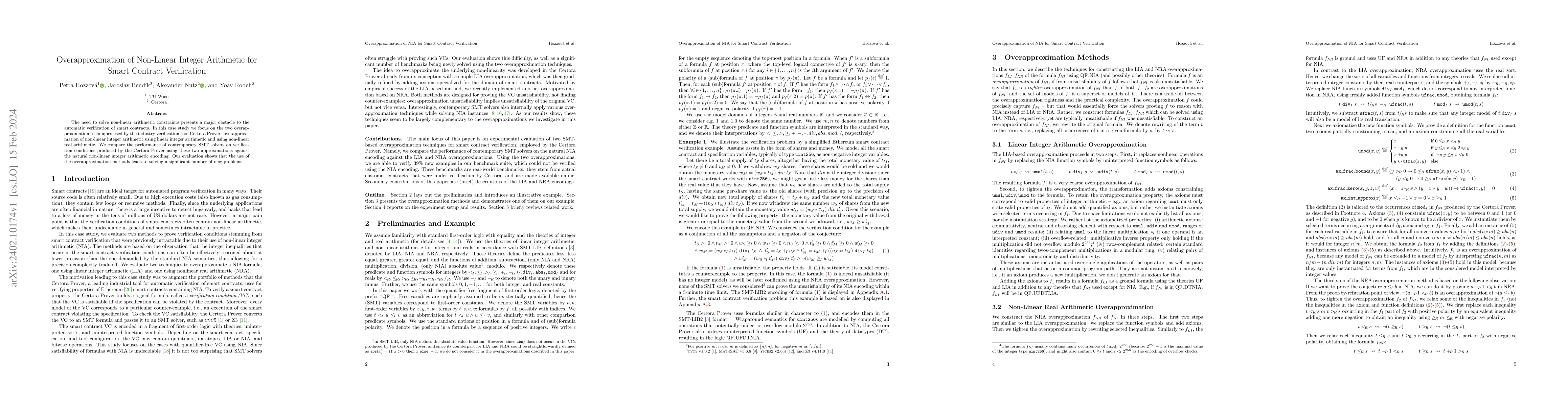 Thumbnail for Overapproximation of Non-Linear Integer Arithmetic for Smart Contract
  Verification