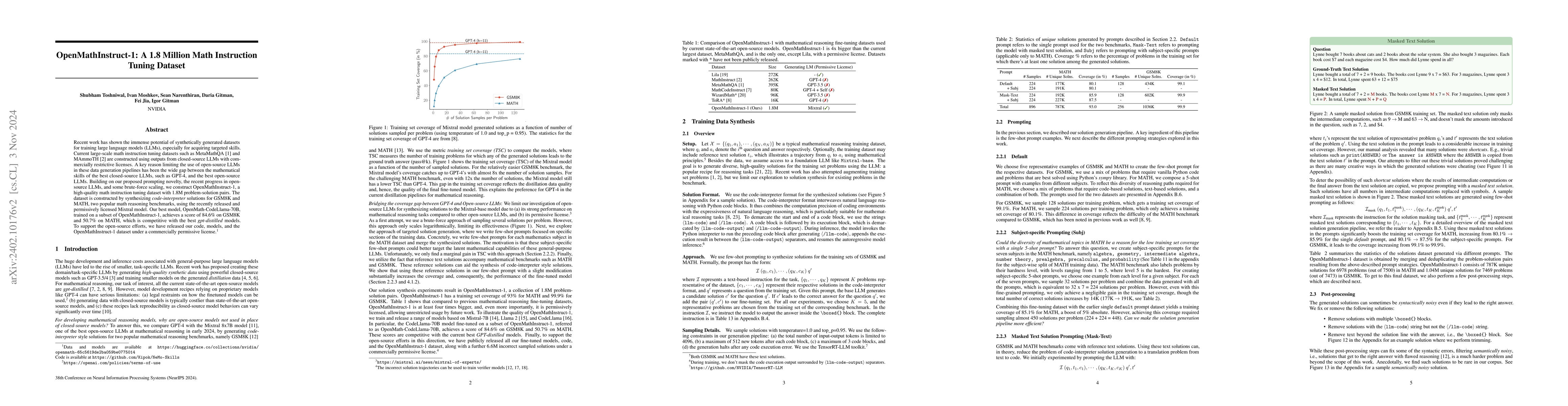 Thumbnail for OpenMathInstruct-1: A 1.8 Million Math Instruction Tuning Dataset