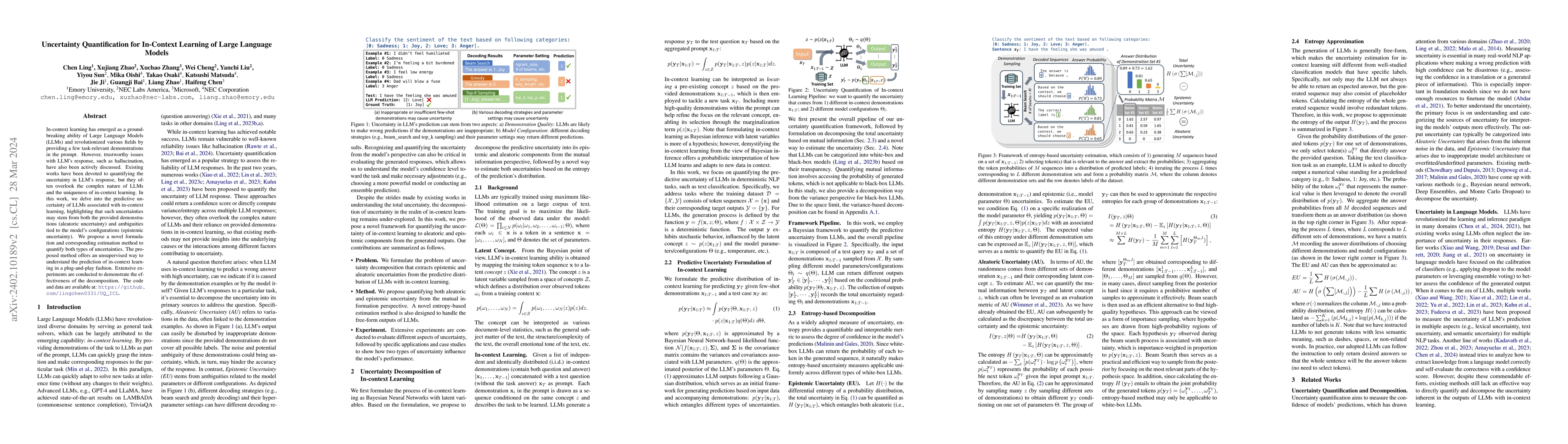 Thumbnail for Uncertainty Quantification for In-Context Learning of Large Language
  Models