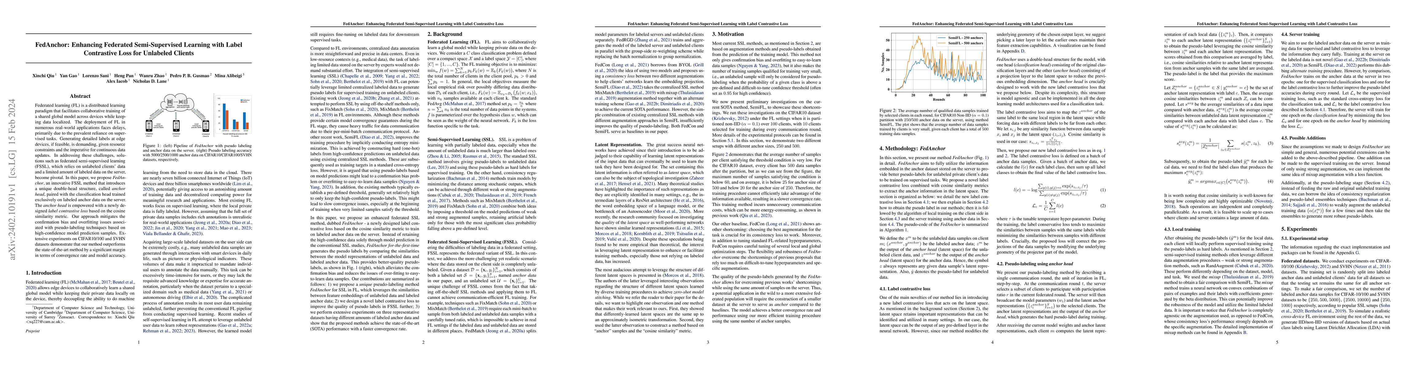 Thumbnail for FedAnchor: Enhancing Federated Semi-Supervised Learning with Label
  Contrastive Loss for Unlabeled Clients