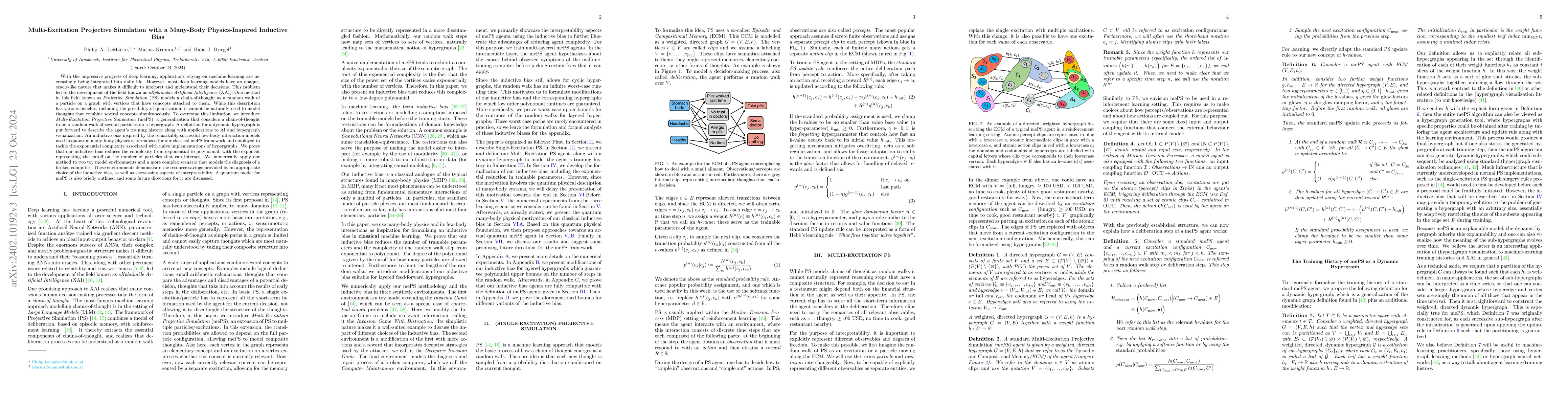 Thumbnail for Multi-Excitation Projective Simulation with a Many-Body Physics Inspired
  Inductive Bias