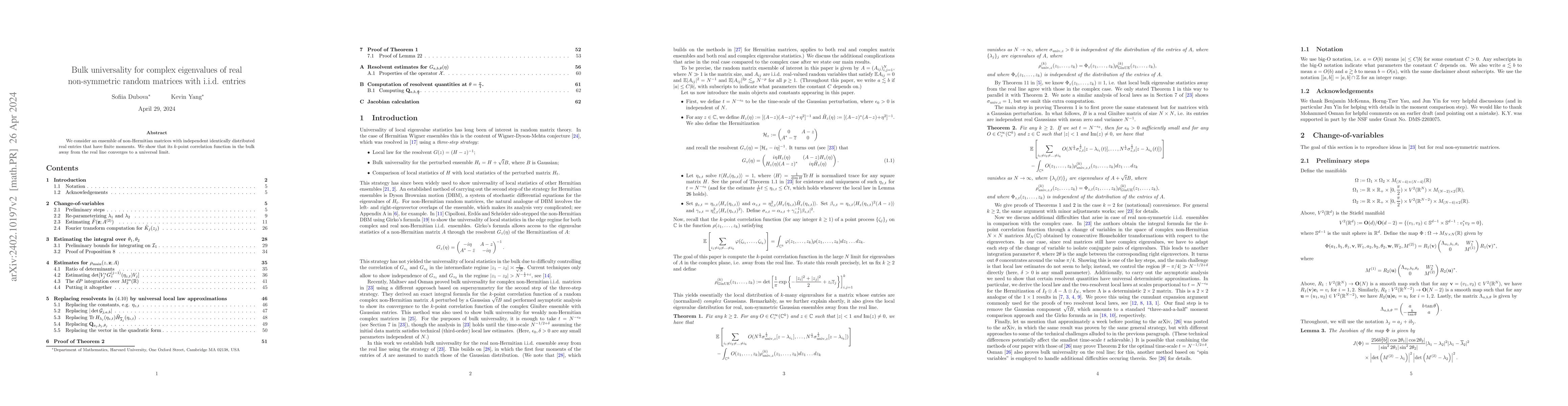 Thumbnail for Bulk universality for complex eigenvalues of real non-symmetric random
  matrices with i.i.d. entries