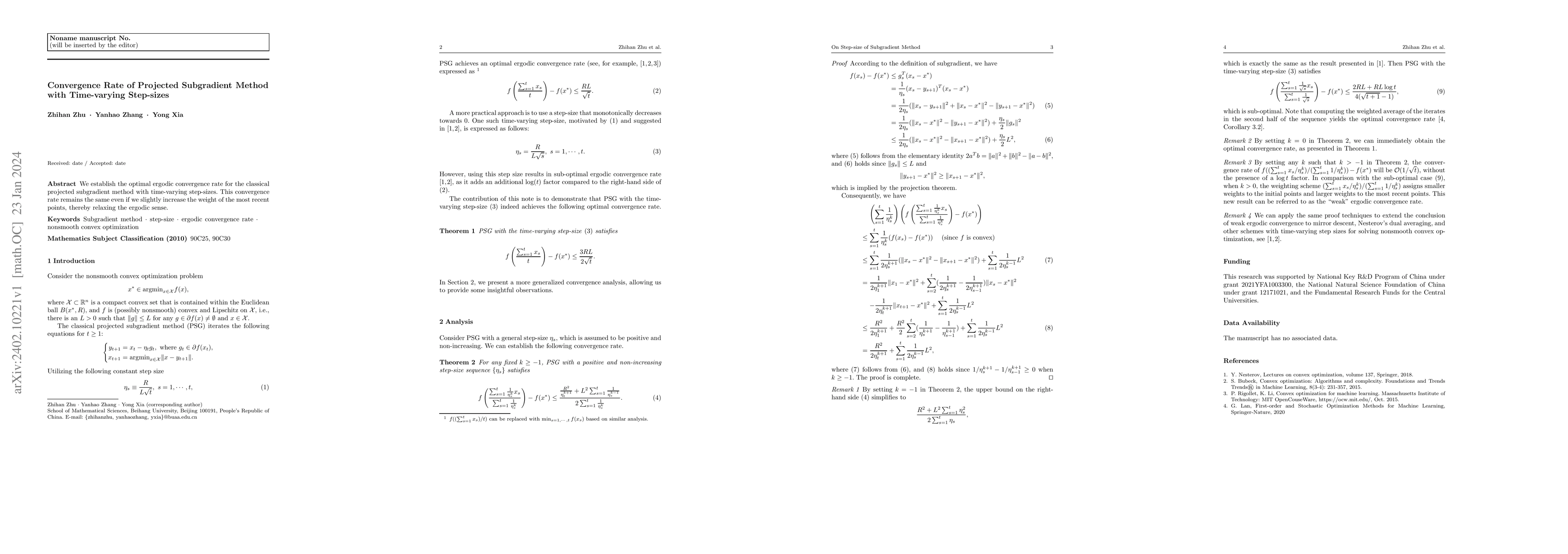 Thumbnail for Convergence Rate of Projected Subgradient Method with Time-varying
  Step-sizes