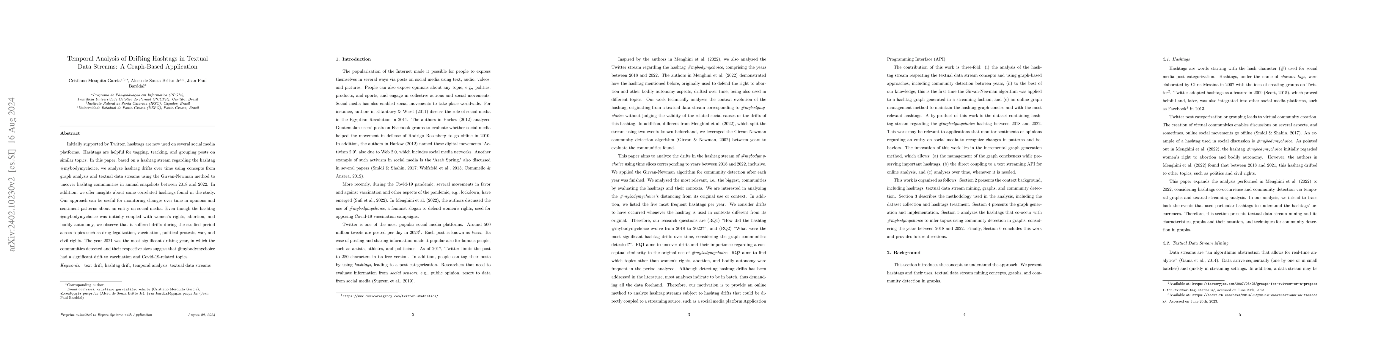 Thumbnail for Temporal Analysis of Drifting Hashtags in Textual Data Streams: A
  Graph-Based Application
