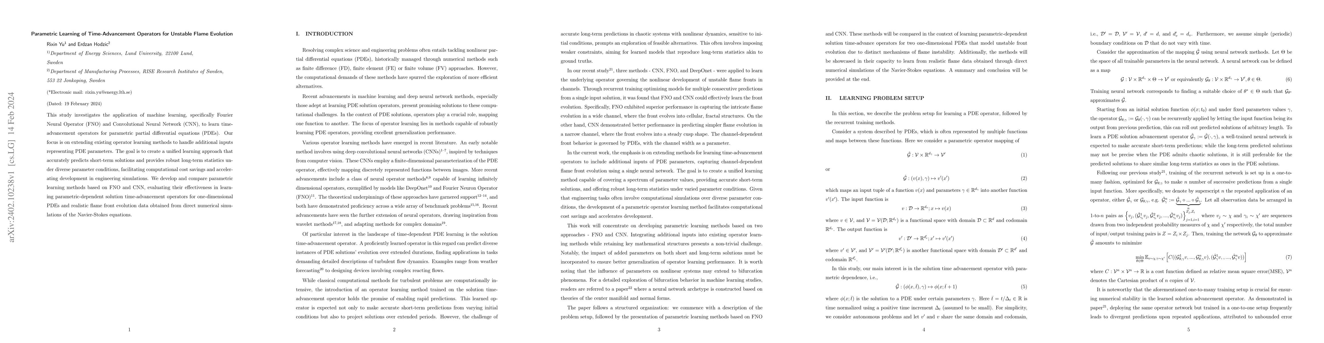 Thumbnail for Parametric Learning of Time-Advancement Operators for Unstable Flame
  Evolution