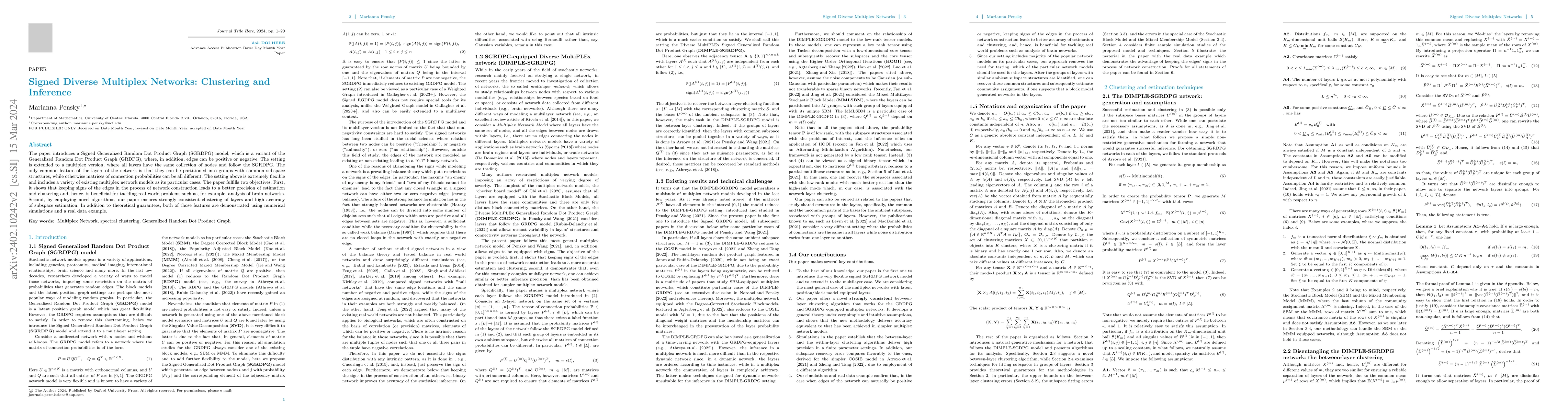 Thumbnail for Signed Diverse Multiplex Networks: Clustering and Inference