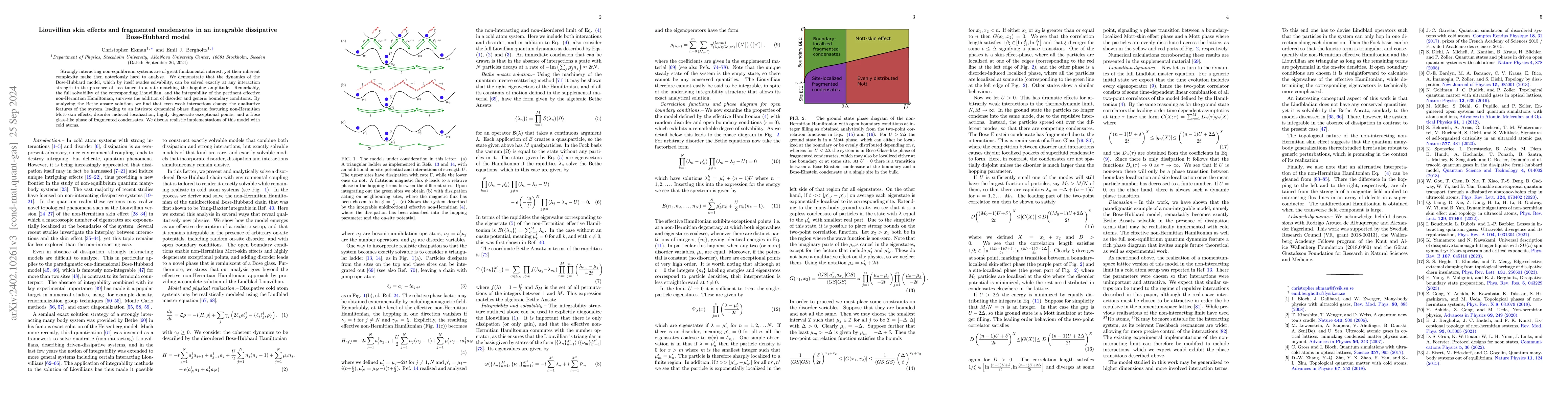 Thumbnail for Liouvillian skin effects and fragmented condensates in an integrable
  dissipative Bose-Hubbard model