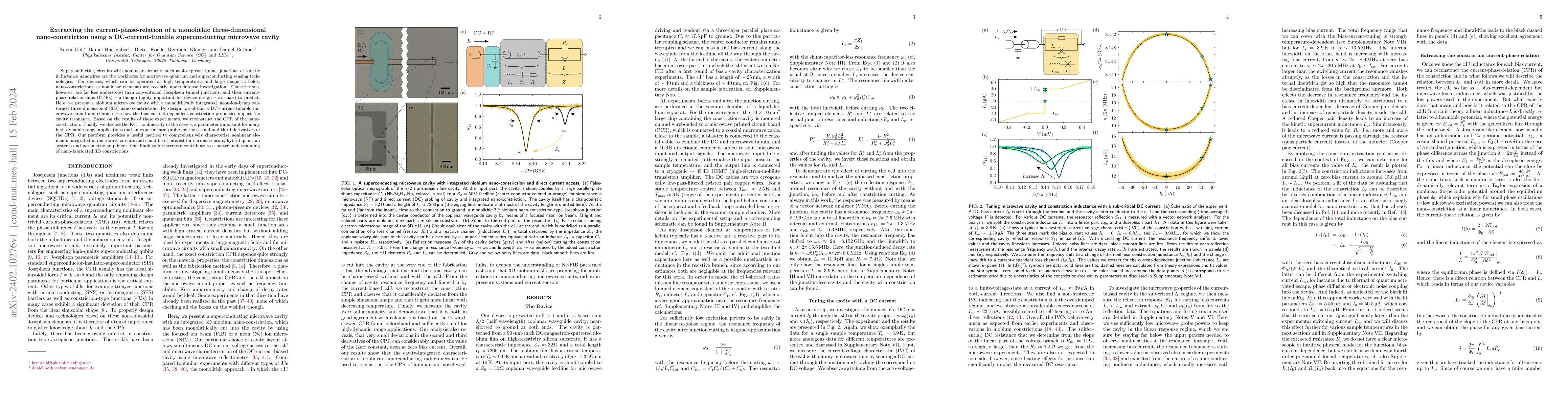 Thumbnail for Extracting the current-phase-relation of a monolithic three-dimensional
  nano-constriction using a DC-current-tunable superconducting microwave cavity