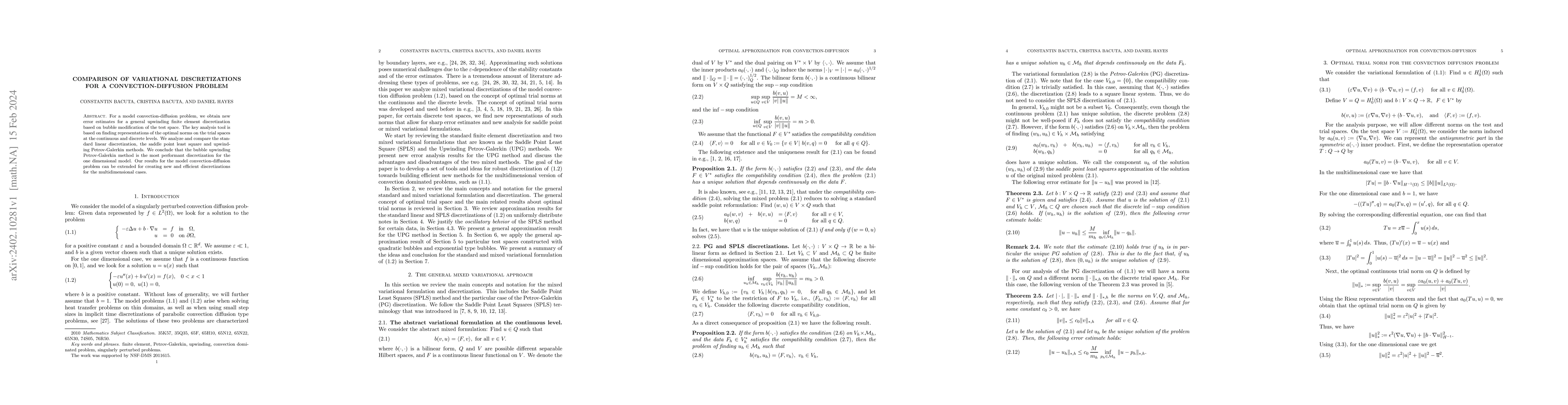 Thumbnail for Comparison of variational discretizations for a convection-diffusion
  problem