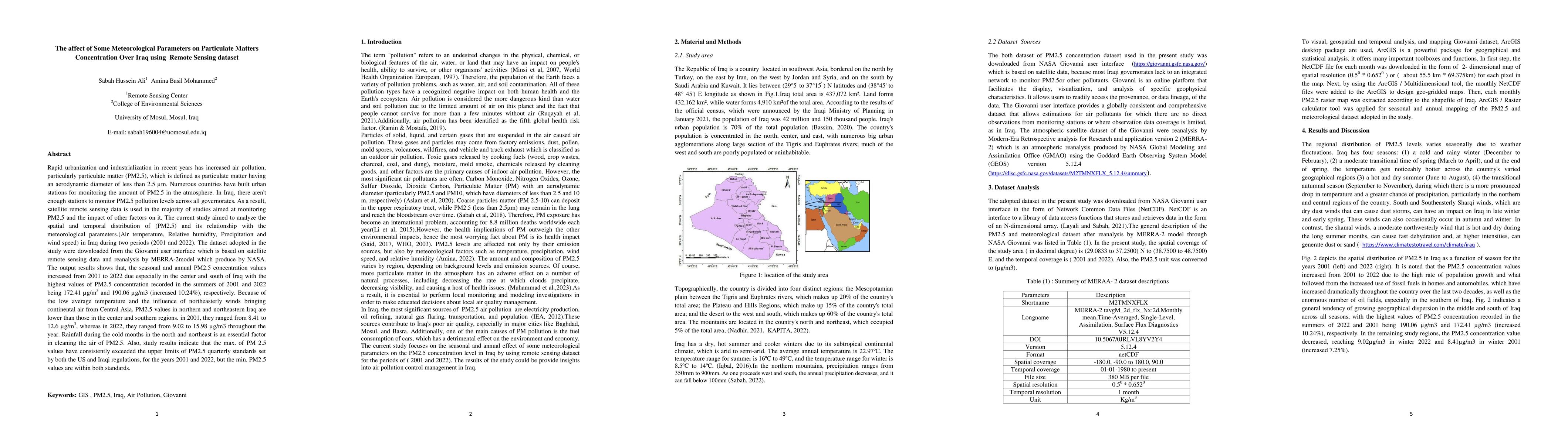 Thumbnail for The affect of Some Meteorological Parameters on Particulate Matters
  Concentration Over Iraq using Remote Sensing dataset
