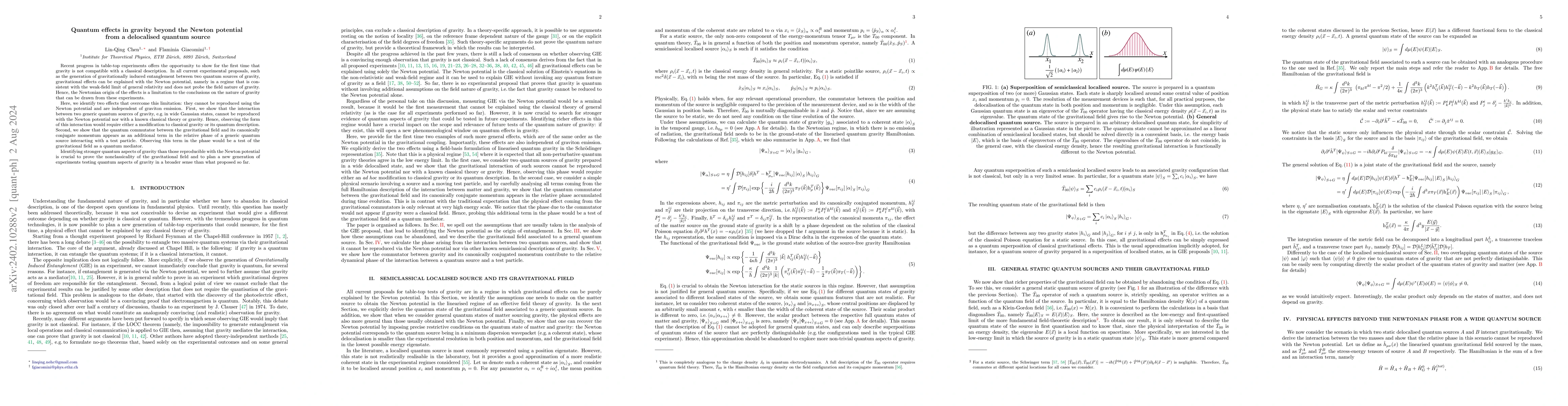 Thumbnail for Quantum effects in gravity beyond the Newton potential from a
  delocalised quantum source