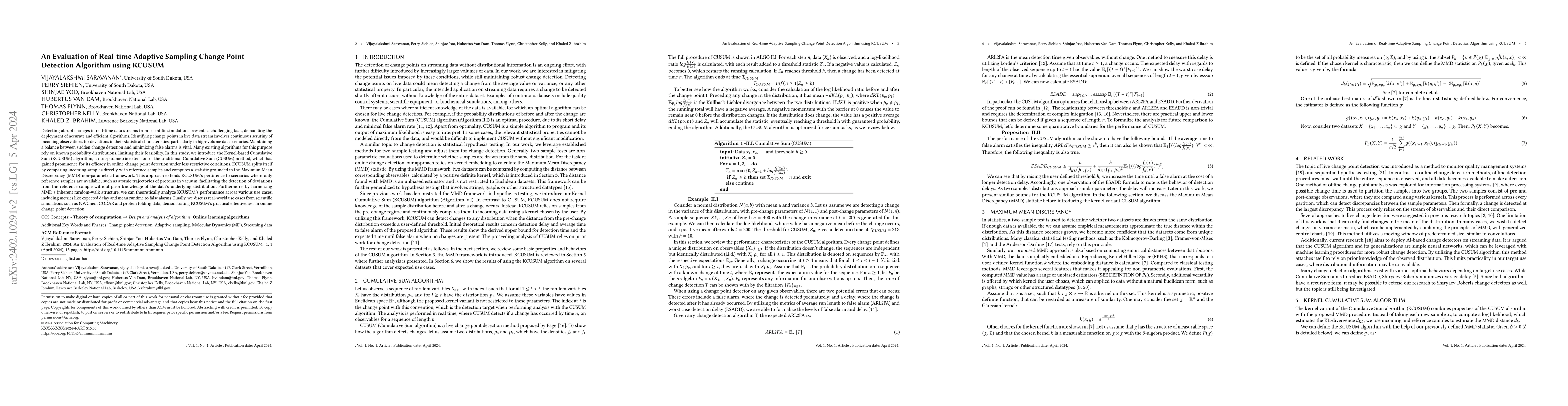 Thumbnail for An Evaluation of Real-time Adaptive Sampling Change Point Detection
  Algorithm using KCUSUM