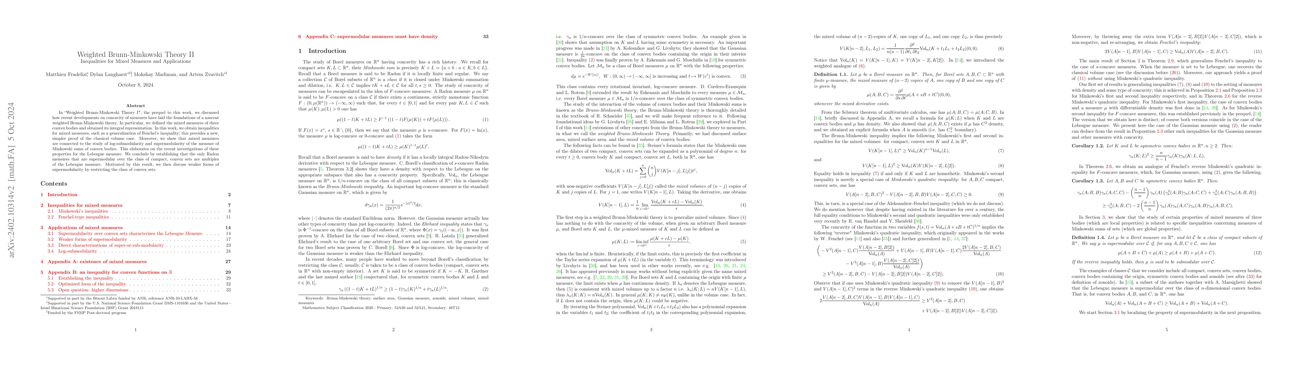 Thumbnail for Weighted Brunn-Minkowski Theory II: Inequalities for Mixed Measures and
  Applications