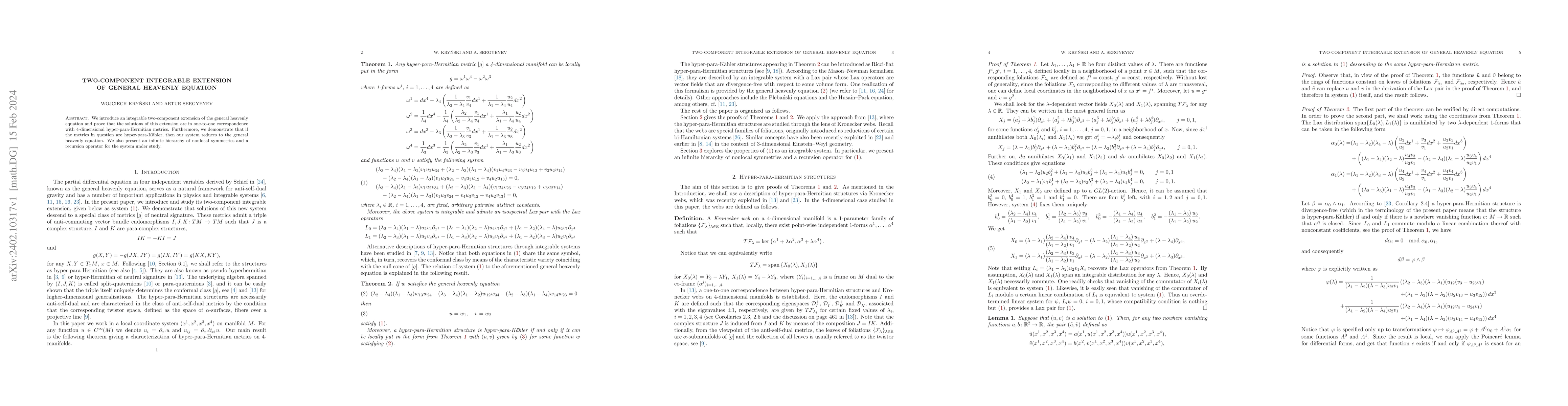 Thumbnail for Two-component integrable extension of general heavenly equation