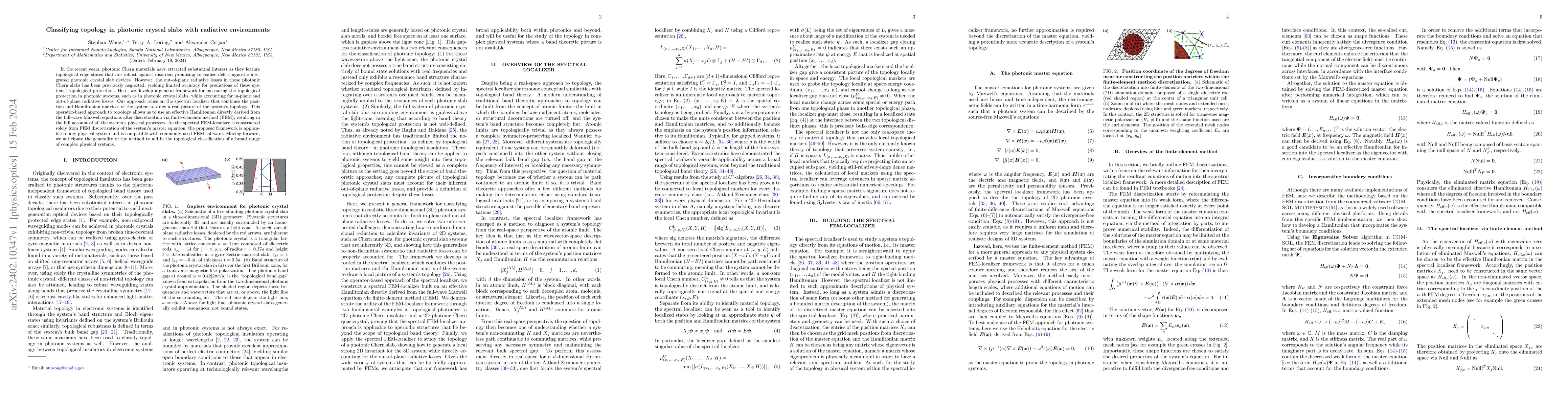 Thumbnail for Classifying topology in photonic crystal slabs with radiative
  environments