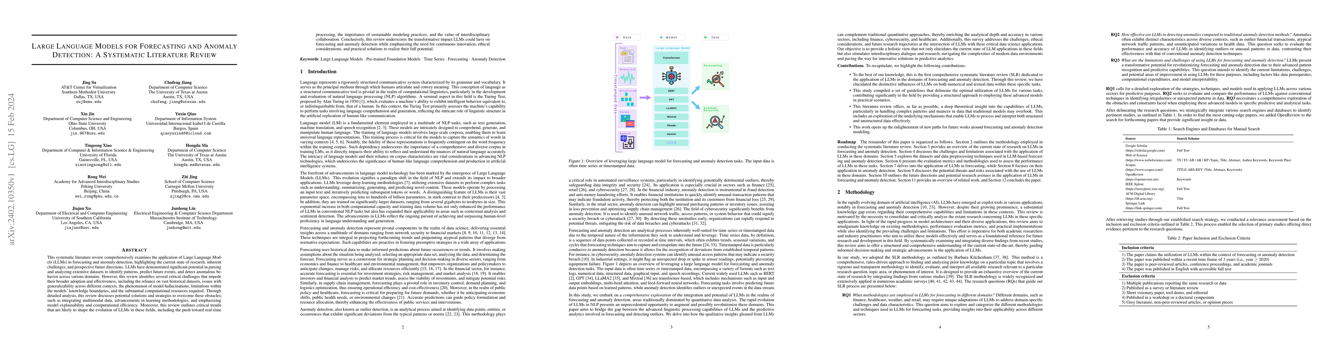Thumbnail for Large Language Models for Forecasting and Anomaly Detection: A
  Systematic Literature Review
