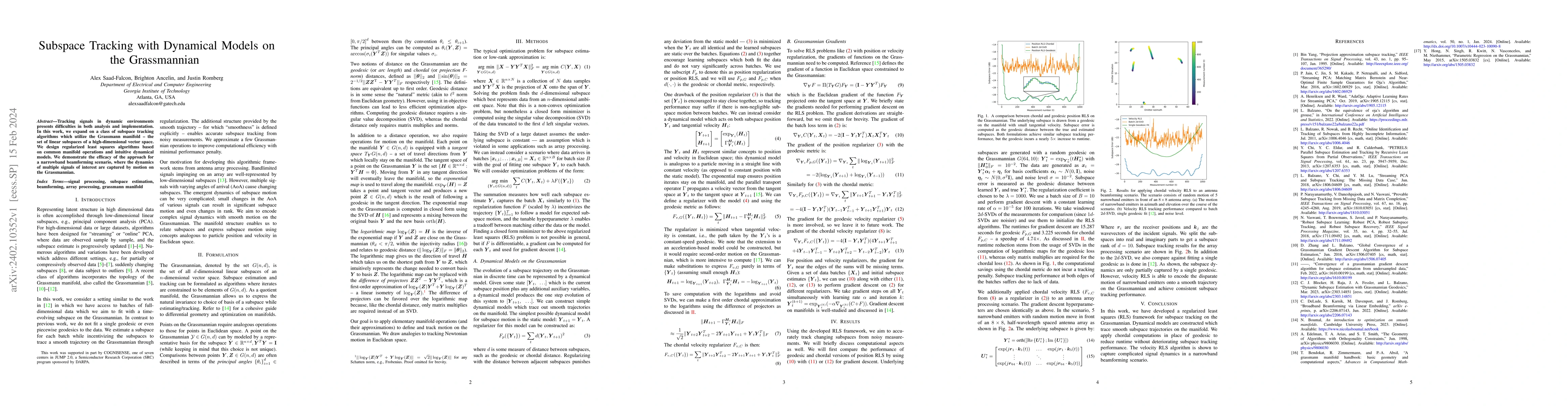 Thumbnail for Subspace Tracking with Dynamical Models on the Grassmannian