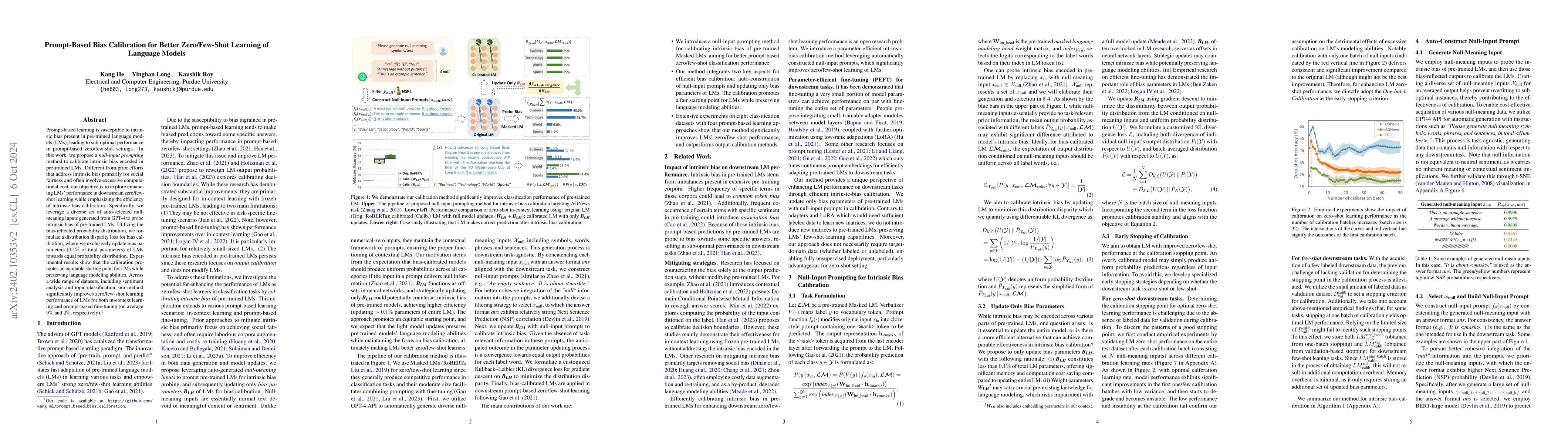 Thumbnail for Prompt-Based Bias Calibration for Better Zero/Few-Shot Learning of
  Language Models